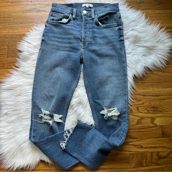 Re/Done 90s high rise ankle crop jeans  in Dusk Destroy - Picture 5 of 13